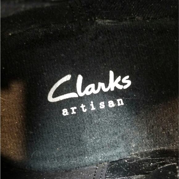 Clarks Women's Gray Stacked Heel Leather Ankle Boots Booties Size 9.5 - Picture 6 of 11